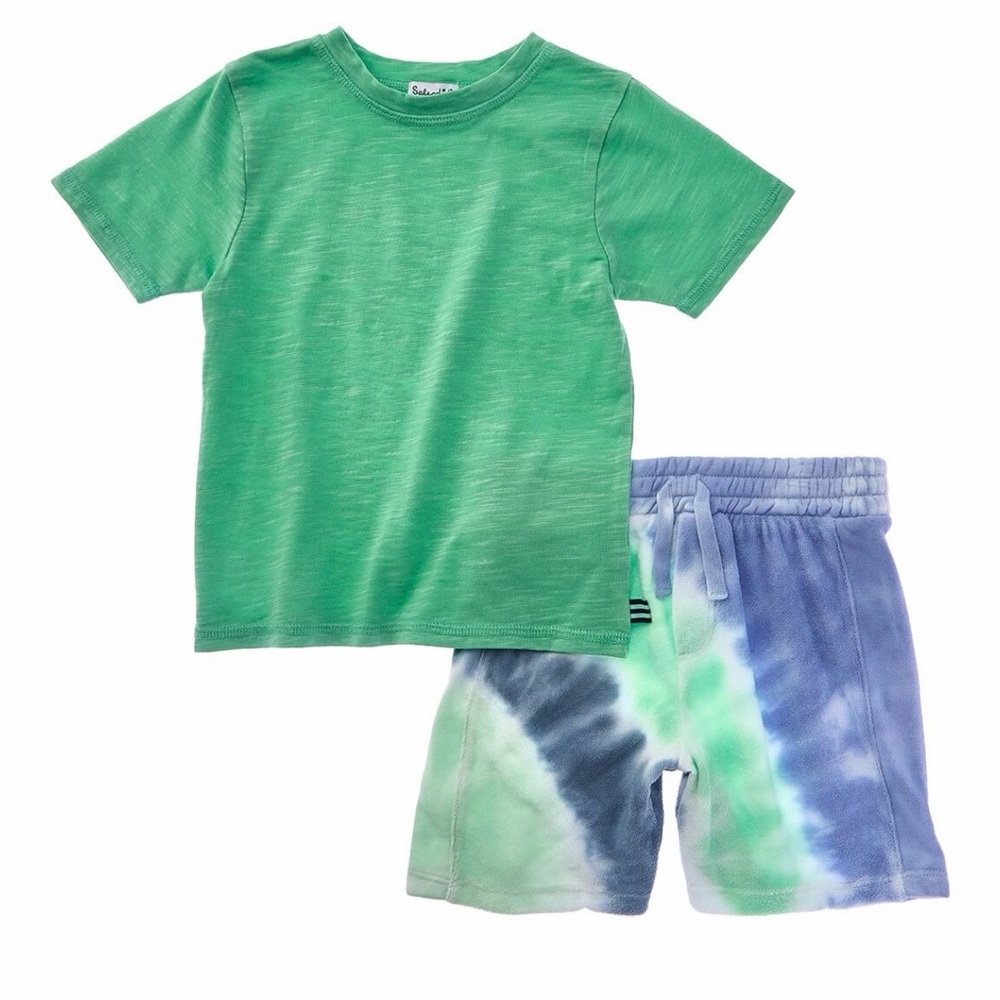 Baby Boy Splendid Green Tee, Tie-Dye Blue & Green Shorts Set 6-12m, new w/tags
